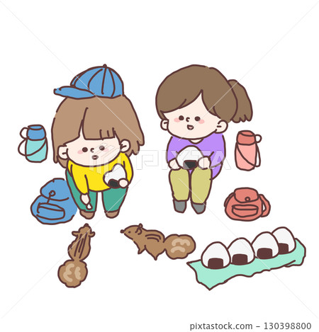 孩子們帶著便當野餐 130398800