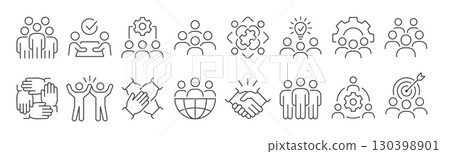 Team icons, such as people, group, employees, community, and more. Editable stroke. 130398901