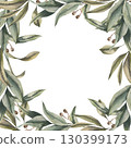 Greenery elegant watercolor banner template with fresh eucalyptus twigs illustration. Hand drawn elegant greenery foliage clipart, tropical herbs and leaves frame for invitation,card,poster design 130399173