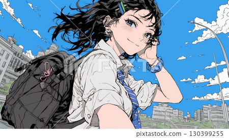 Young woman taking a selfie with a smartphone 130399255