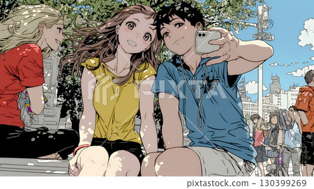 Young couple taking a selfie with a smartphone 130399269