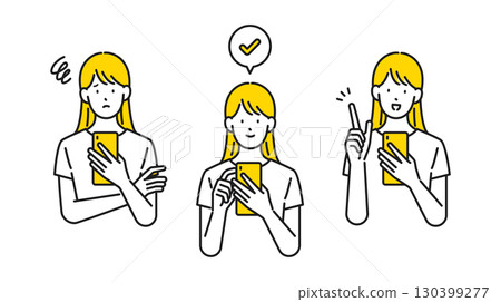 圖庫插圖: 使用智慧型手機的女人的插畫集 130399277