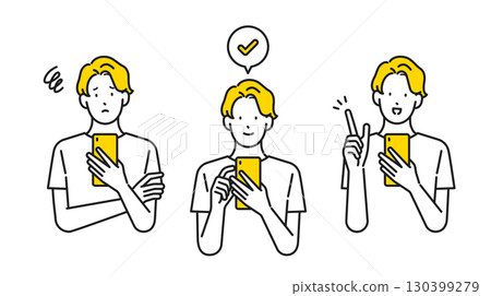 Stock Illustration: Illustration set of a man using a smartphone 130399279
