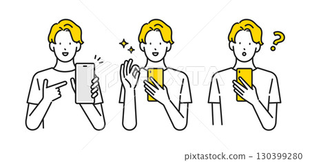 Stock Illustration: Illustration set of a man using a smartphone Stock Illustration: Illustration set of a man using a smartphone 130399280