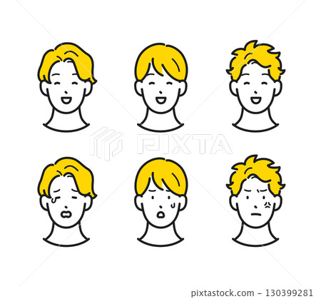 插畫素材:年輕男性的臉部表情集 插畫素材:年輕男性的臉部表情集 130399281