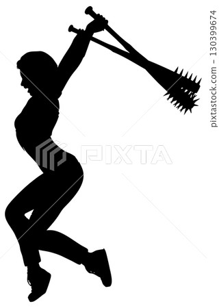 Woman with Spiked Bat Weapon Silhouette Woman with Spiked Bat Weapon Silhouette 130399674