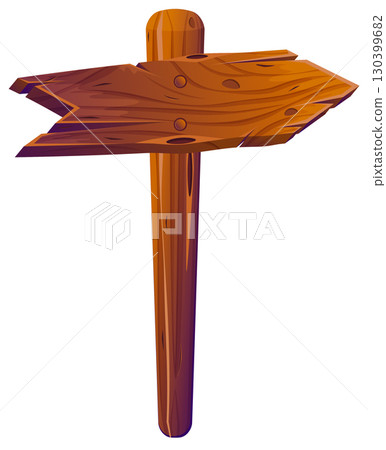 Wooden Direction Signpost with Arrow Pointer 130399682