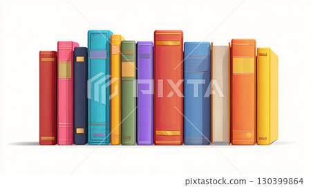 Colorful Books Aligned on White Background 130399864