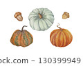 Watercolor pumpkins, isolated on a white background  130399949