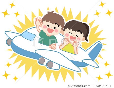 Illustration of kids traveling by plane Illustration of kids traveling by plane 130400325