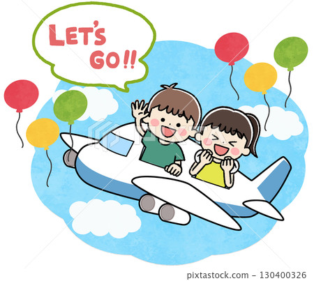 Illustration of kids traveling by plane Illustration of kids traveling by plane 130400326
