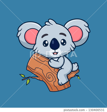 Cute Koala Hanging On Tree Cartoon Vector Icon Illustration. Animal Nature Icon Concept 130400531