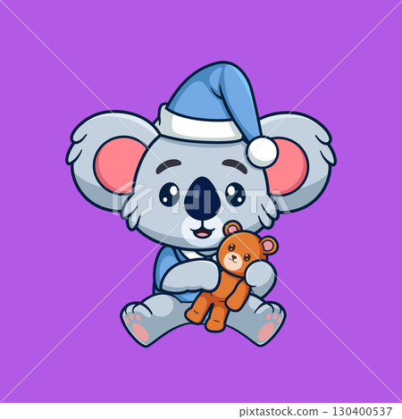 Cute koala Hug Teddy Bear Doll Cartoon Vector Icon Illustration, Icon Concept Isolated 130400537