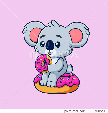 Cute koala Eating Doughnut Cartoon of illustration 130400541