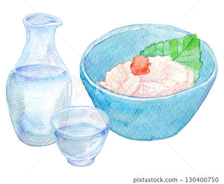 Watercolor illustration, hand-drawn illustration, analog, cold sake and milt with ponzu sauce 130400750
