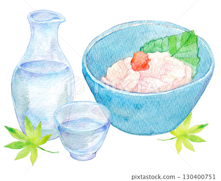 Watercolor illustration, hand-drawn illustration, analog, cold sake and milt with ponzu sauce 130400751