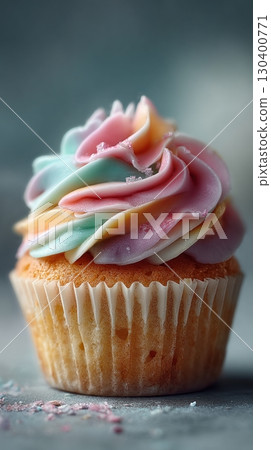 A single rainbow-colored cupcake 130400771
