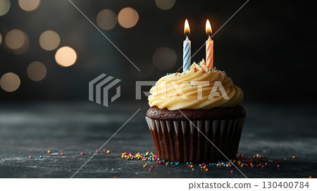 Birthday dark chocolate cupcake 130400784