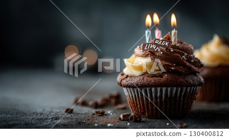 Birthday dark chocolate cupcake 130400812