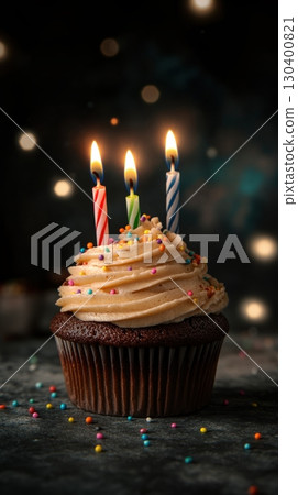 Birthday dark chocolate cupcake 130400821