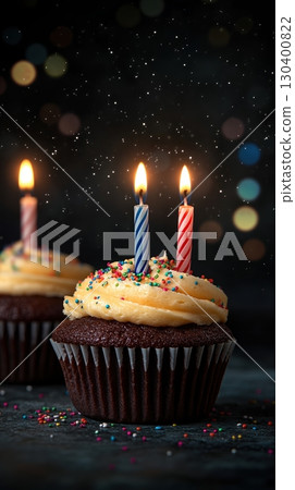 Birthday dark chocolate cupcake 130400822