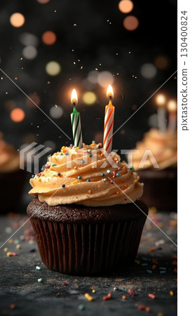 Birthday dark chocolate cupcake 130400824