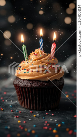 Birthday dark chocolate cupcake 130400834