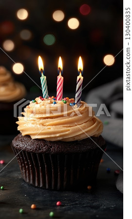 Birthday dark chocolate cupcake 130400835