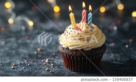 Birthday dark chocolate cupcake 130400837