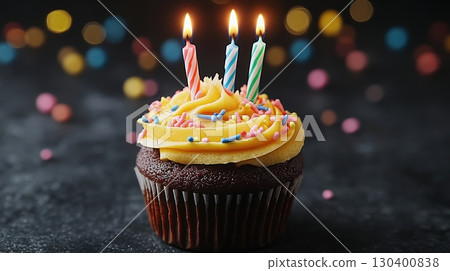 Birthday dark chocolate cupcake 130400838