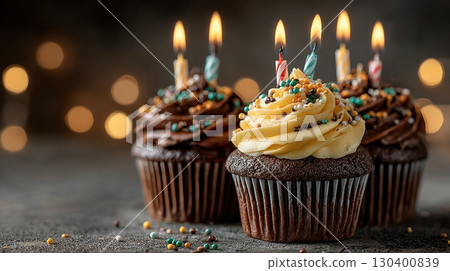 Birthday dark chocolate cupcake 130400839