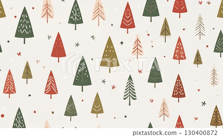 Scandinavian style colorful Christmas tree pattern 130400872
