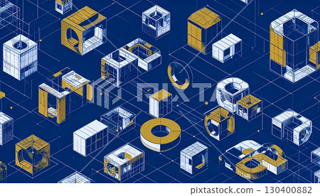Isometric futuristic architectural blueprint pattern 130400882