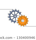 Gears line art drawing style. Vector illustration of gear mechanism. Minimalist black linear sketch isolated on white background. 130400946