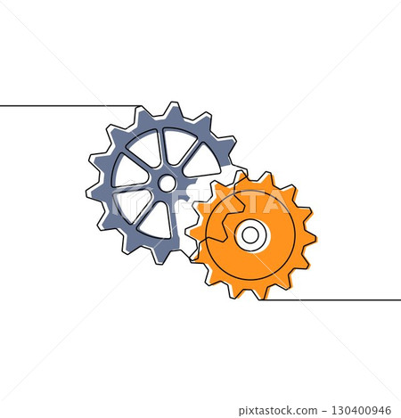 Gears line art drawing style. Vector illustration of gear mechanism. Minimalist black linear sketch isolated on white background. Gears line art drawing style. Vector illustration of gear mechanism. Minimalist black linear sketch isolated on white background. 130400946