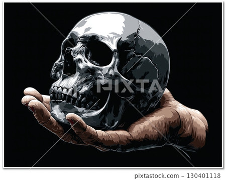 hand holding a Skull simple vector isolated illustration 130401118