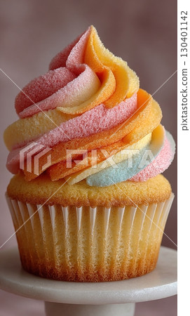 A single rainbow-colored cupcake 130401142