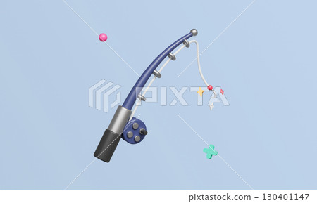 Fishing Rod and Reel Icon. 3D Rendering. 130401147