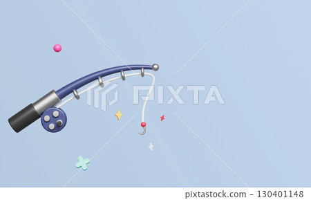 Fishing Rod and Reel Icon. 3D Rendering. Fishing Rod and Reel Icon. 3D Rendering. 130401148