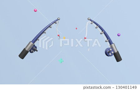 Fishing Rod and Reel Icon. 3D Rendering. 130401149