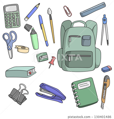 set of stationary illustration vector hand drawn with black lines isolated on white background. 130401486