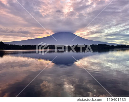 Sunrise and Mt. Fuji seen from Lake Tanuki 130401583