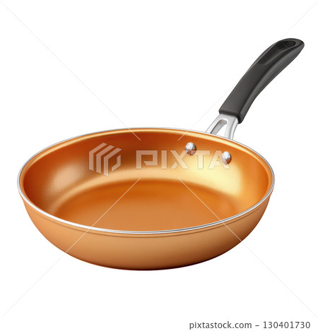 Copper frying pan with a sleek black handle, non-stick interior, ideal for cooking and modern kitchen use 130401730