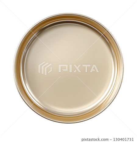 Elegant golden rim round empty plate for serving food or using as decorative element in various settings or events 130401731