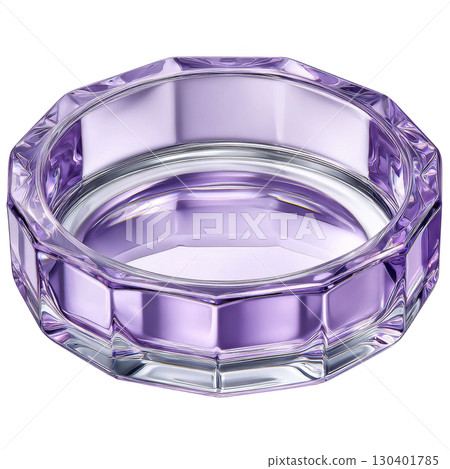 Elegant octagonal glass bowl in purple hue with a reflective surface showcasing charm and sophistication 130401785