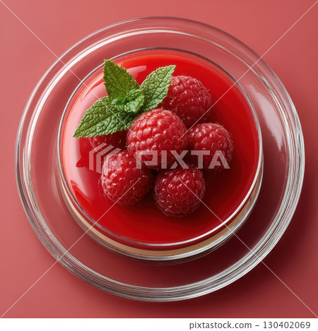 Delectable Raspberry and Basil Fool with Layered Puree and Cream, Topped with Raspberry Cluster and Crisp Tuile 130402069