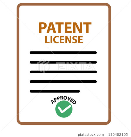 Patent license business document with approved stamp. Patented document with approved stamp sign. Patent document concept. flat style. 130402105