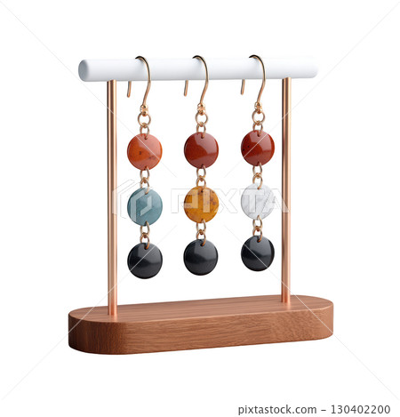 Elegant multi-colored gemstone earrings displayed on a minimalistic stand for stylish accessory showcasing 130402200