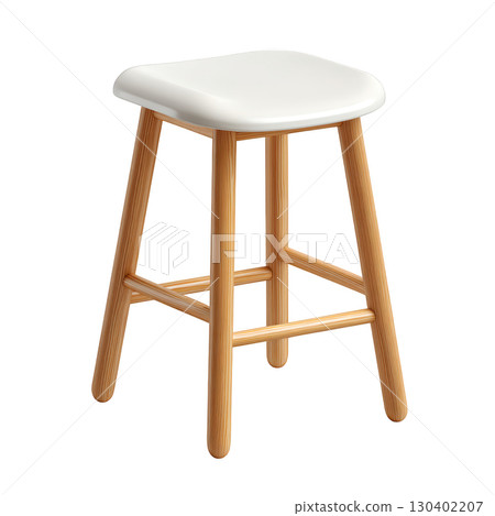 Modern wooden stool with white seat in minimalist design for contemporary interior decoration and furniture styling 130402207