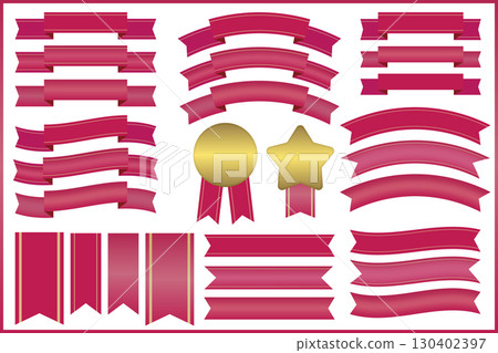 簡單可愛的紅色絲帶和金牌材料套裝 130402397